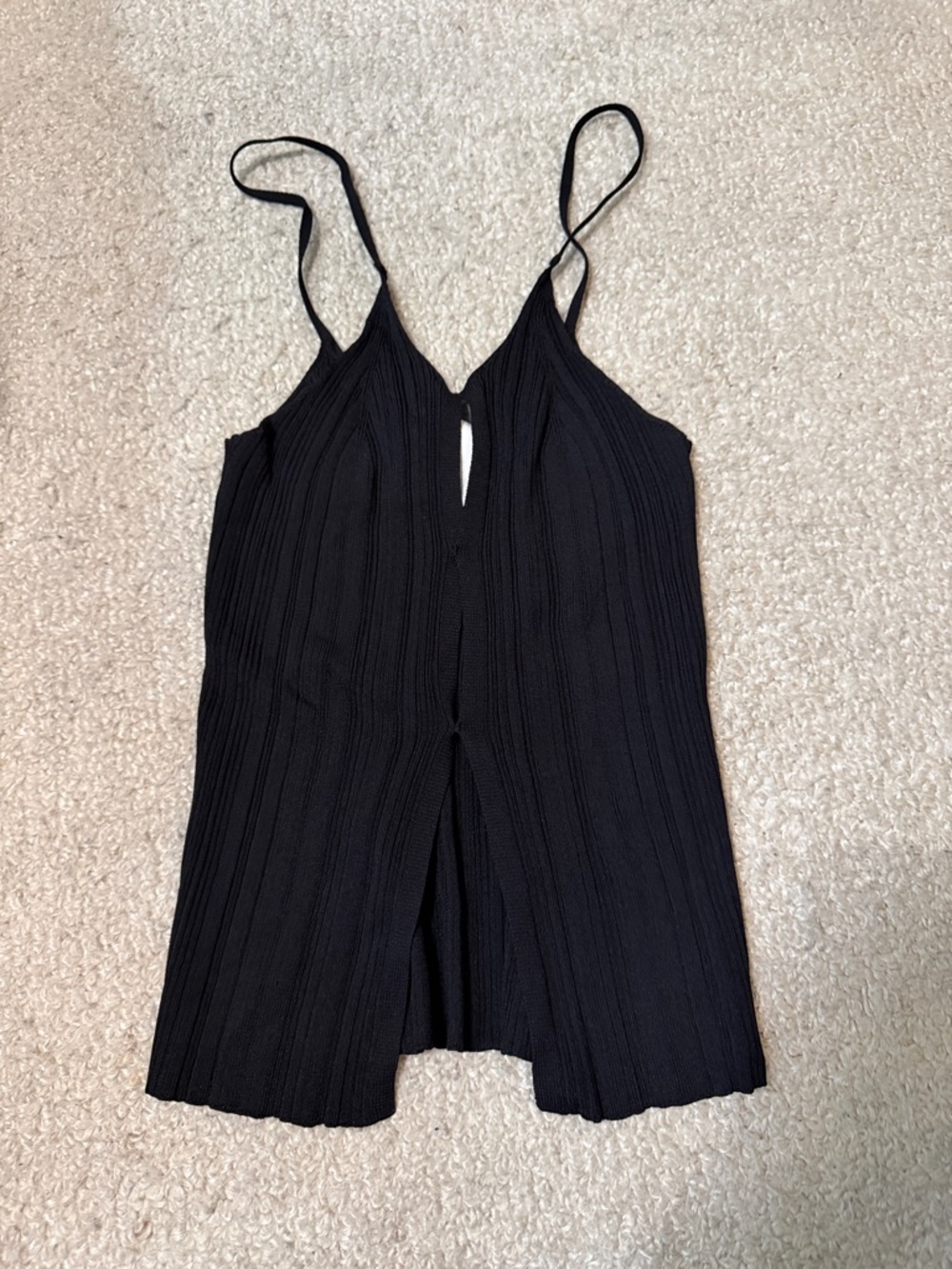 Paris Georgia Black Ribbed Split-Front Cami